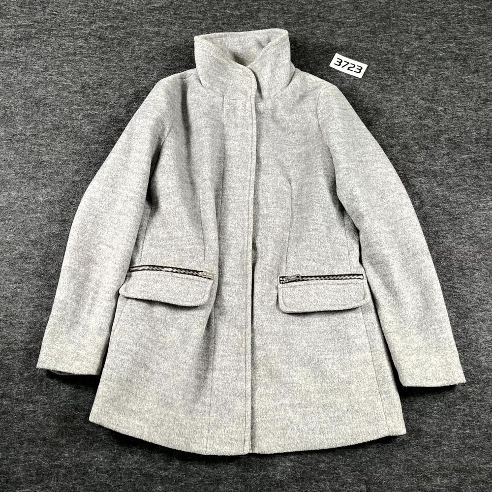 Bershka BSK Coat Womens Medium Gray Lined High‎ Neck Full Zip Winter Wear Casual